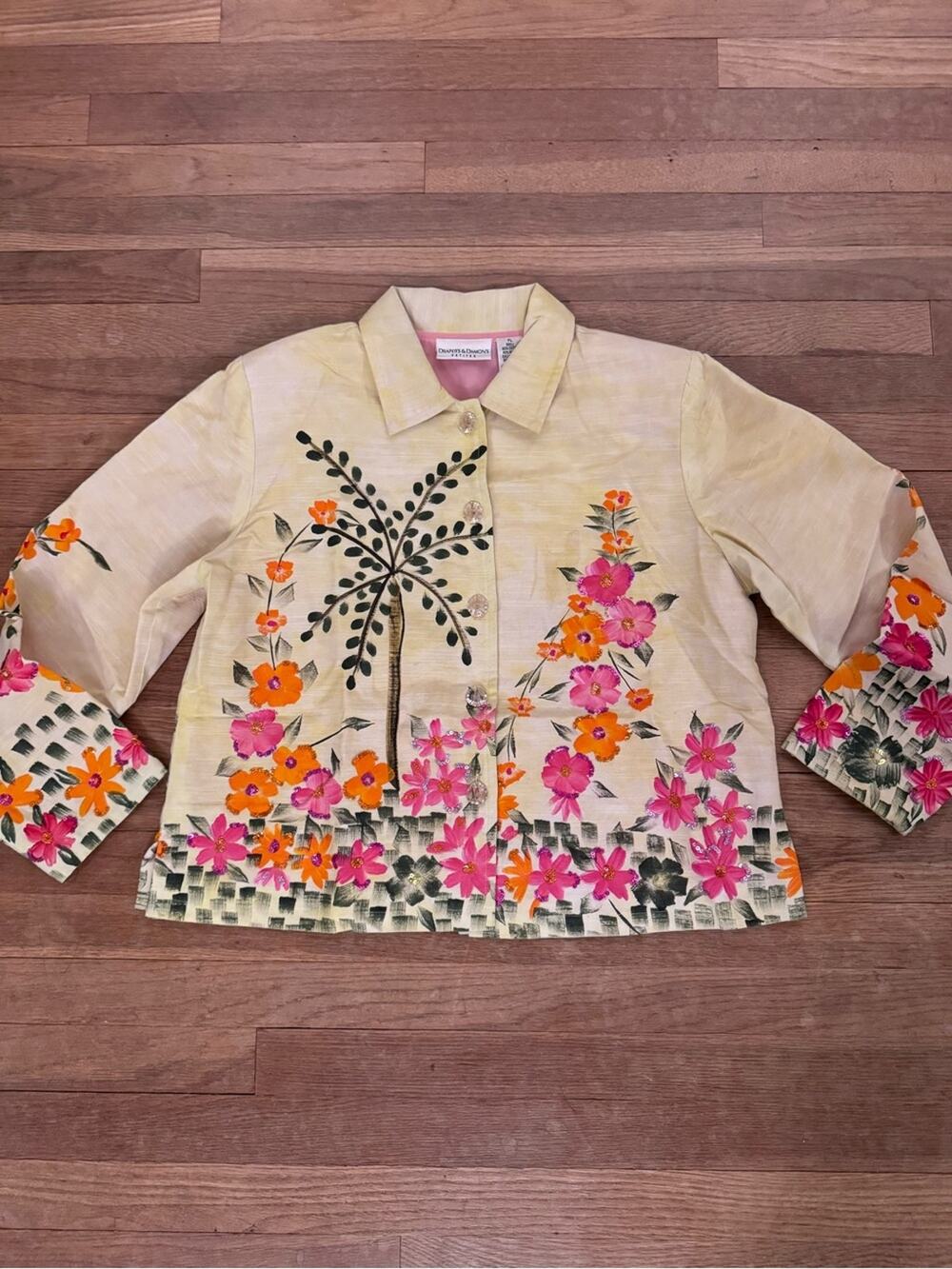 Draper's & Damon's Yellow Floral Palm Tree Button Front Jacket - Size PL
b18